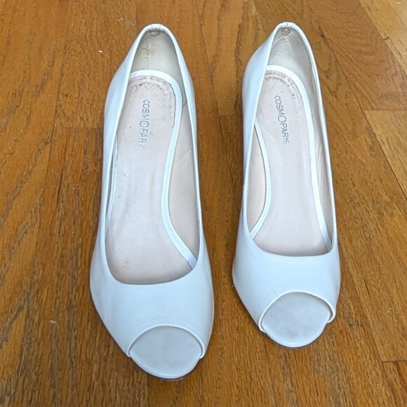 Cosmoparis Peep Toe Bridal Off White Ivory Leather Heels Size 9.5 - Picture 5 of 16